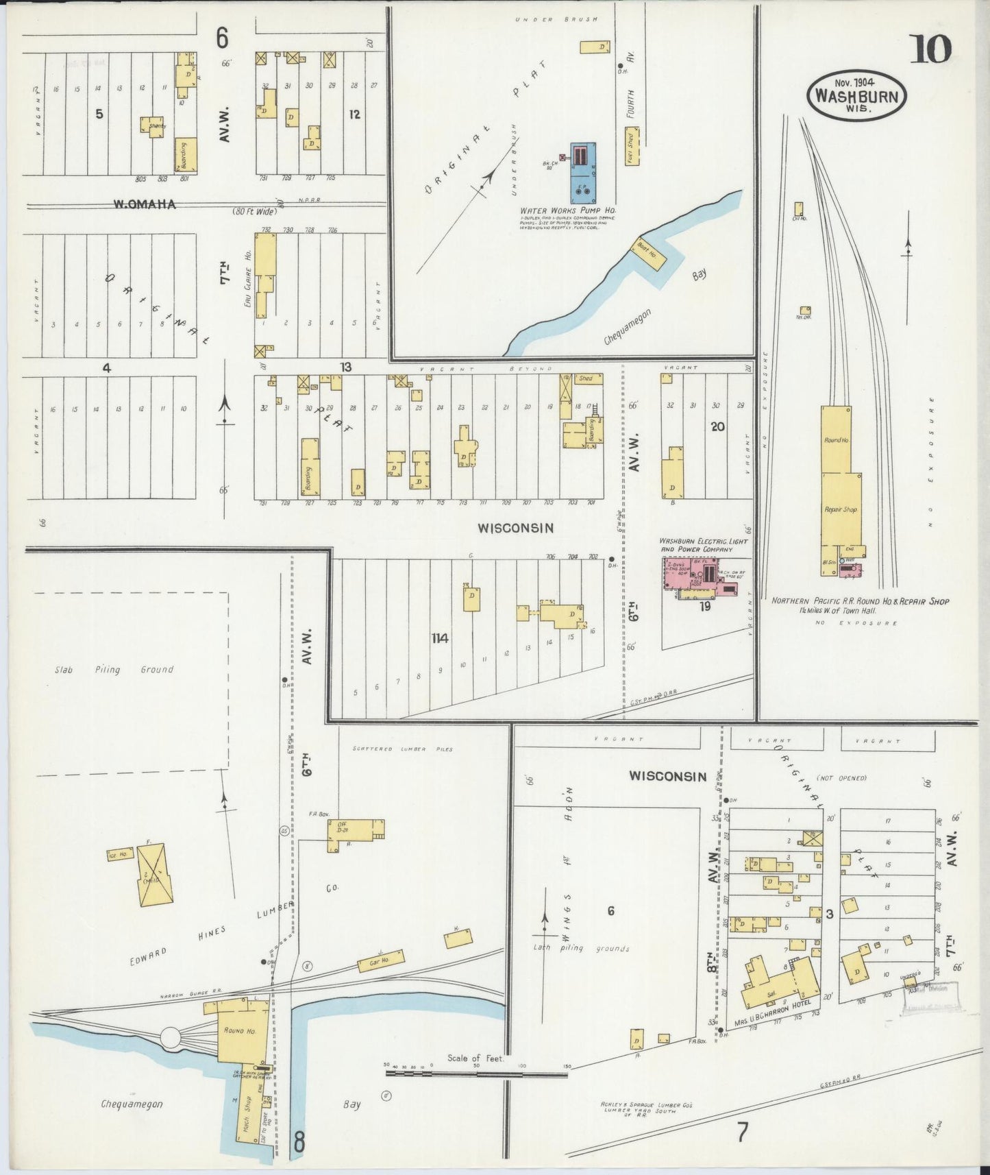 Sanborn Fire Insurance Map from Washburn, Bayfield County, Wisconsin (1904), Sheet #0010 - Historic Sanborn Fire Insurance Map Print, vintage old map wall art, antique decor, genealogy gift, Wisconsin Wisconsin map