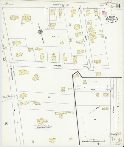 Sanborn Fire Insurance Map from Chicopee, Hampden County, Massachusetts (1910), Sheet #0014 - Historic Sanborn Fire Insurance Map Print, vintage old map wall art, antique decor, genealogy gift, Massachusetts Massachusetts map