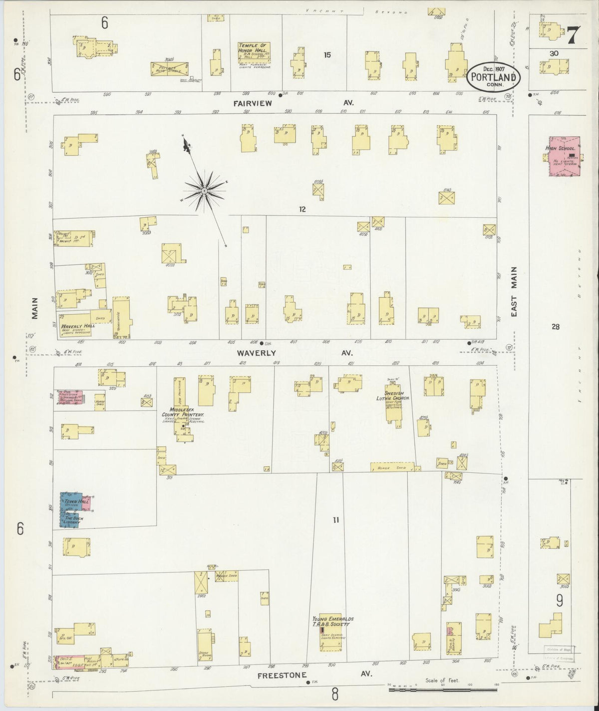 Sanborn Fire Insurance Map from Portland, Middlesex County, Connecticut (1907), Sheet #0007 - Historic Sanborn Fire Insurance Map Print, vintage old map wall art, antique decor, genealogy gift, Connecticut Connecticut map