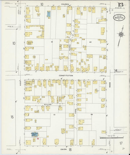 Sanborn Fire Insurance Map from Bristol, Bristol County, Rhode Island (1911), Sheet #0013 - Complete Map Set gallery image, historic Sanborn map, vintage wall art, Rhode Island Rhode Island