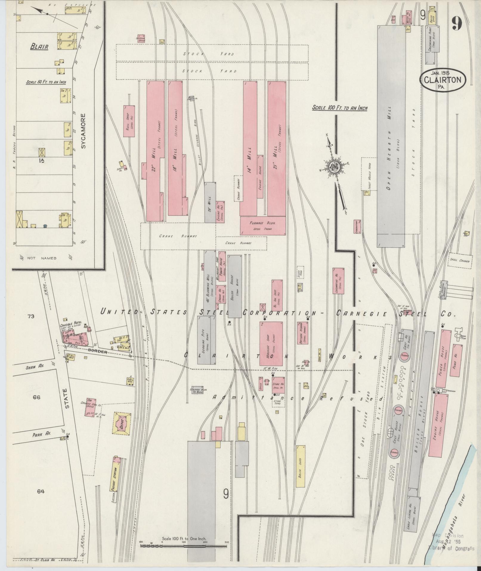 Sanborn Fire Insurance Map from Clairton, Allegheny County, Pennsylvania (1915), Sheet #0009 - Historic Sanborn Fire Insurance Map Print, vintage old map wall art, antique decor, genealogy gift, Pennsylvania Pennsylvania map