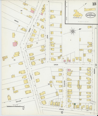 Sanborn Fire Insurance Map from Hackensack, Bergen County, New Jersey (1902), Sheet #0013 - Historic Sanborn Fire Insurance Map Print, vintage old map wall art, antique decor, genealogy gift, New Jersey New Jersey map