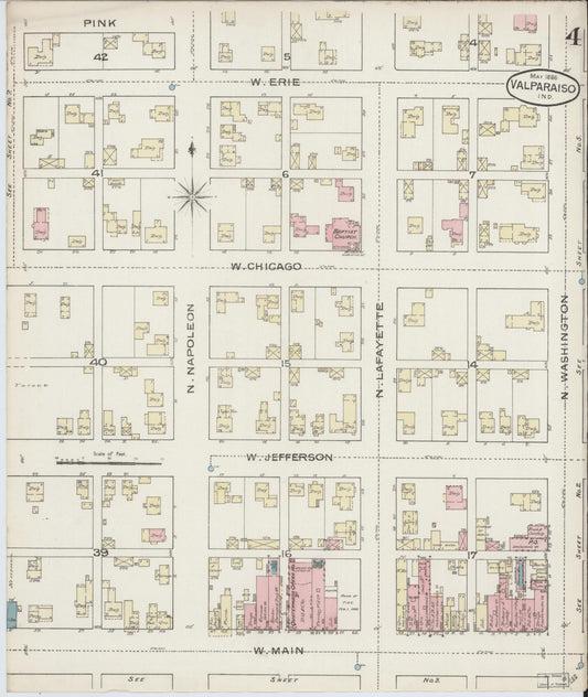Sanborn Fire Insurance Map from Valparaiso, Porter County, Indiana (1886), Sheet #0004 - Historic Sanborn Fire Insurance Map Print, vintage old map wall art, antique decor, genealogy gift, Indiana Indiana map