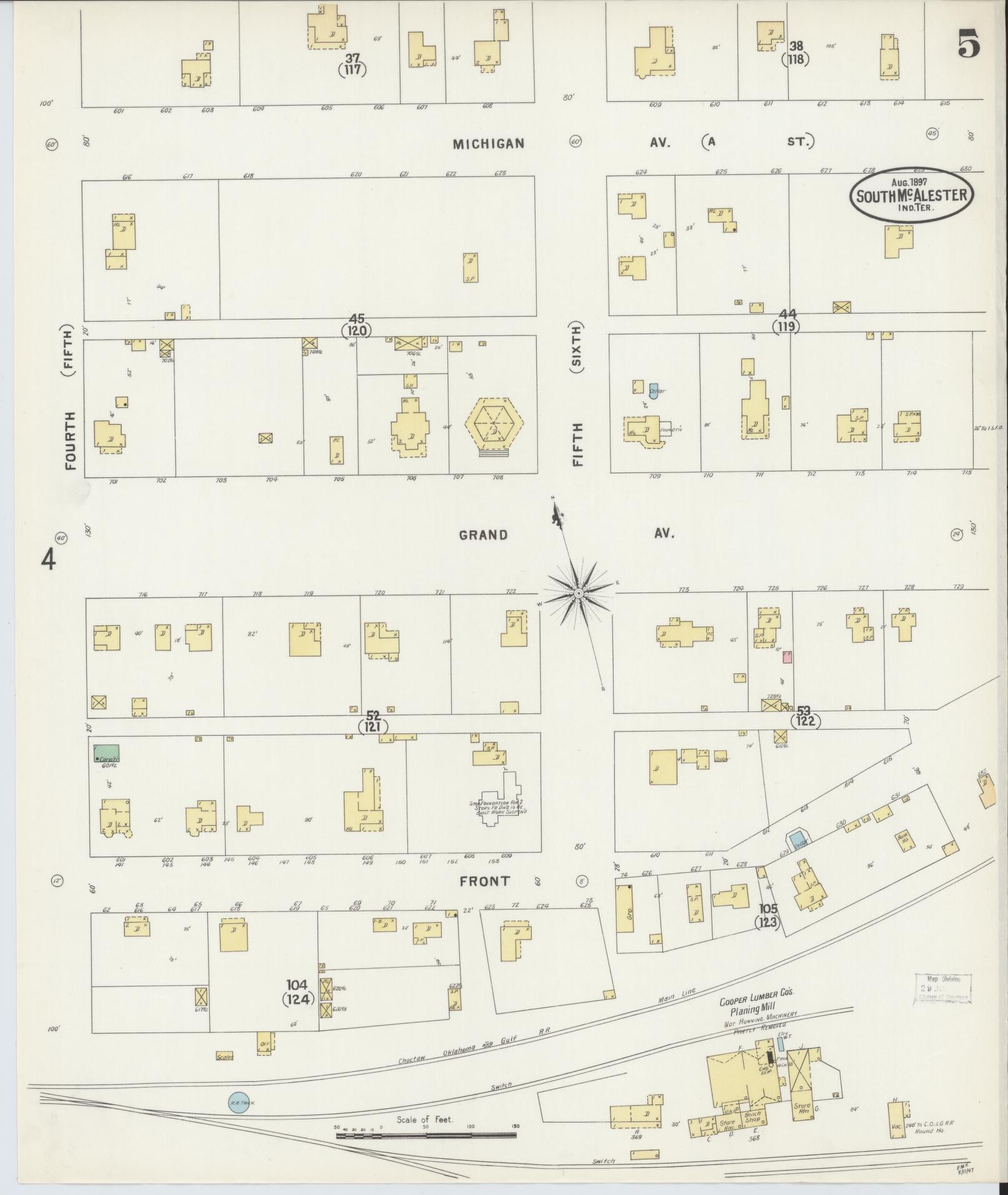 Sanborn Fire Insurance Map from South McAlester, Pittsburg County, Oklahoma (1897), Sheet #0005 - Complete Map Set gallery image, historic Sanborn map, vintage wall art, Oklahoma Oklahoma