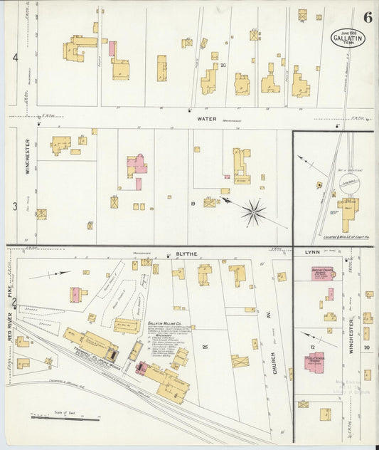 Sanborn Fire Insurance Map from Gallatin, Sumner County, Tennessee (1908), Sheet #0006 - Historic Sanborn Fire Insurance Map Print, vintage old map wall art, antique decor, genealogy gift, Tennessee Tennessee map