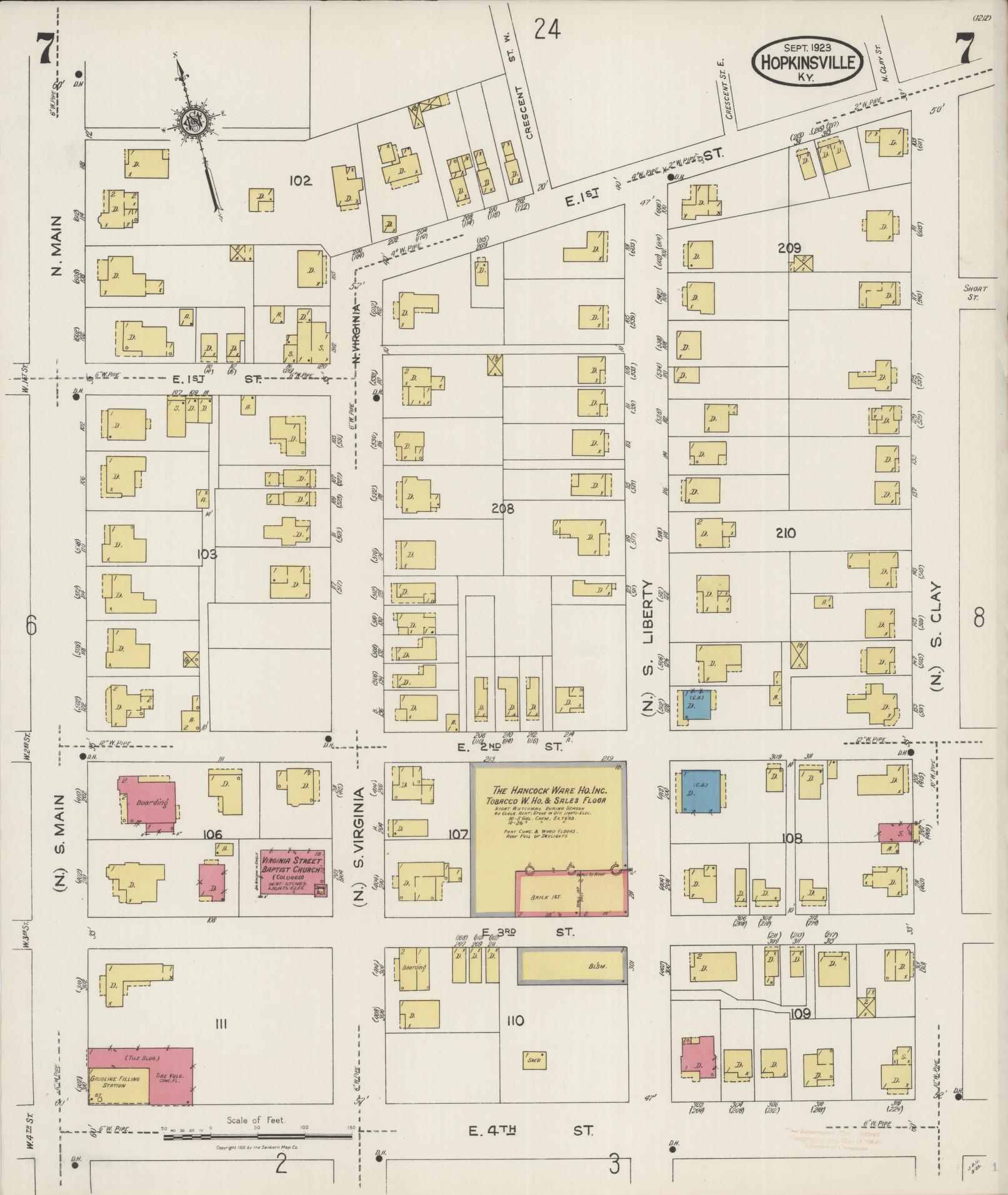 Sanborn Fire Insurance Map from Hopkinsville, Christian County, Kentucky (1923), Sheet #0007 - Complete Map Set gallery image, historic Sanborn map, vintage wall art, Kentucky Kentucky