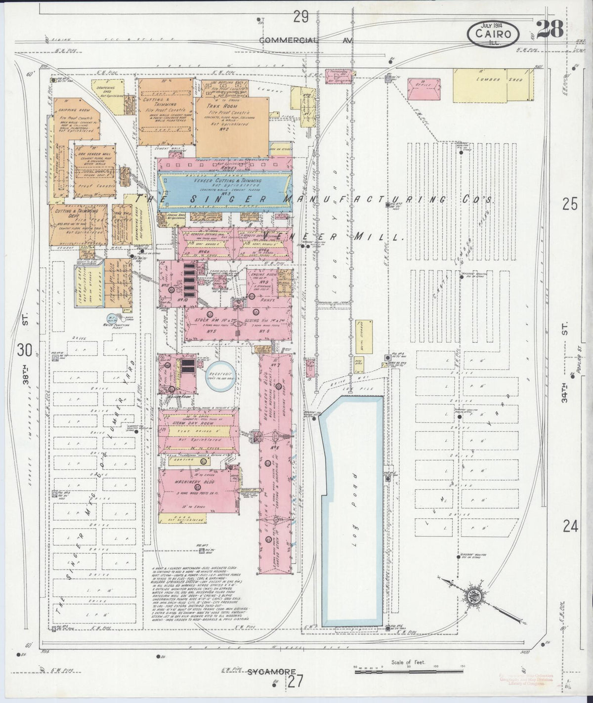 Sanborn Fire Insurance Map from Cairo, Alexander County, Illinois (1914), Sheet #0028 - Historic Sanborn Fire Insurance Map Print, vintage old map wall art, antique decor, genealogy gift, Illinois Illinois map