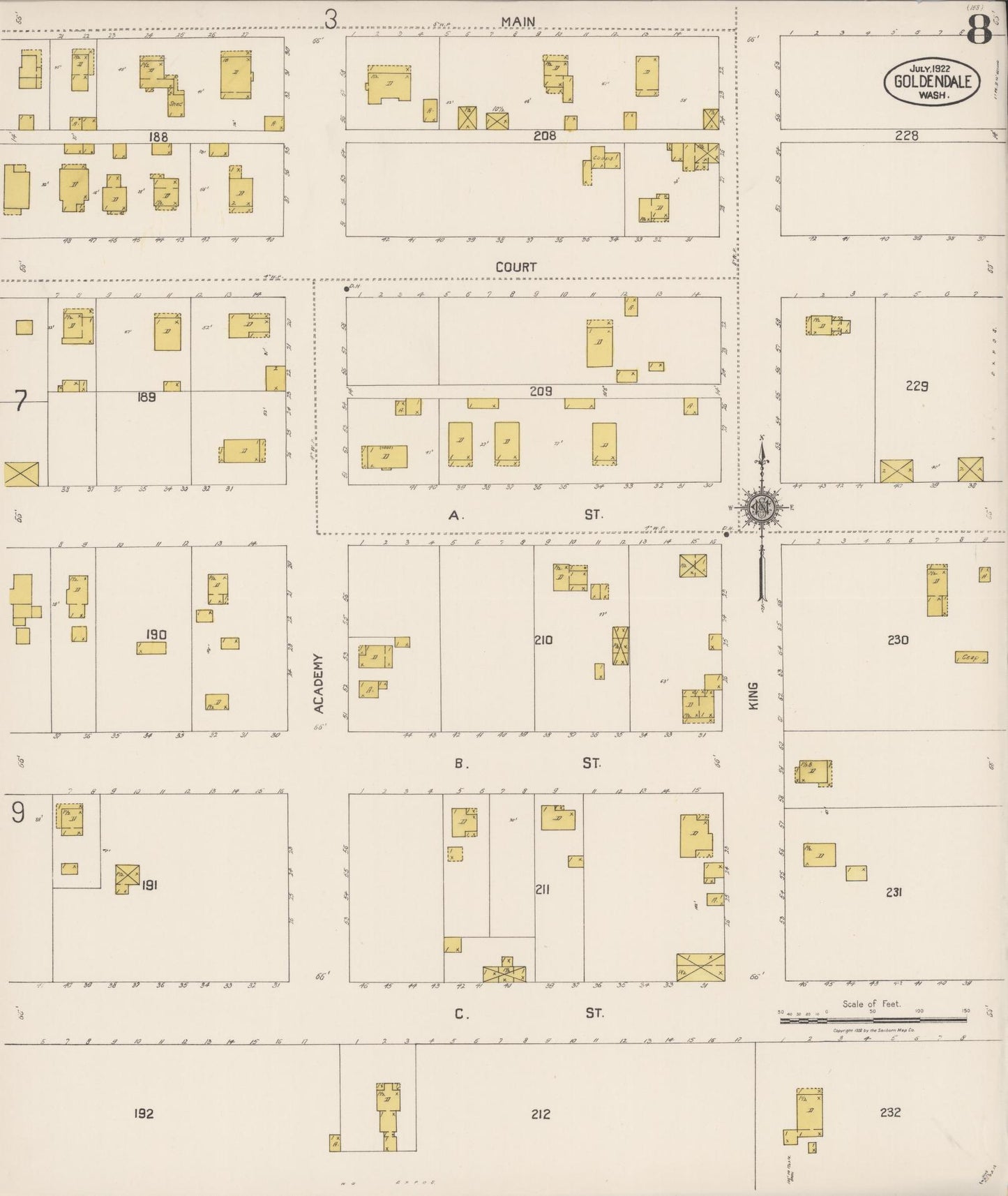 Sanborn Fire Insurance Map from Goldendale, Klickitat County, Washington (1922), Sheet #0008 - Complete Map Set gallery image, historic Sanborn map, vintage wall art, Washington Washington