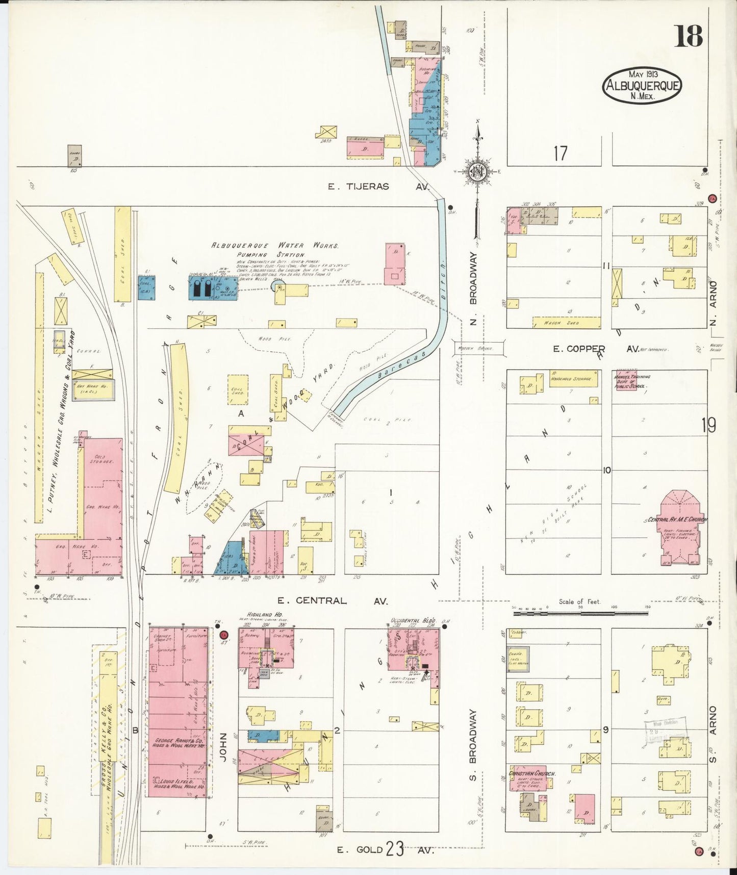 Sanborn Fire Insurance Map from Albuquerque, Bernalillo County, New Mexico (1913), Sheet #0018 - Complete Map Set gallery image, historic Sanborn map, vintage wall art, New Mexico New Mexico