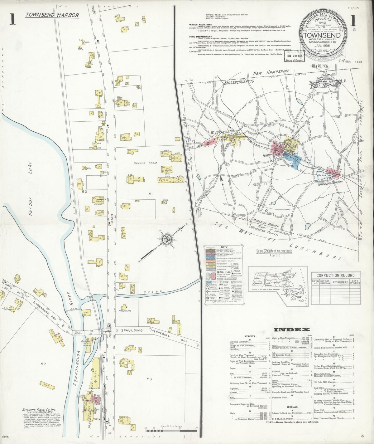 Sanborn Fire Insurance Map from Townsend, Middlesex County, Massachusetts (1936), Sheet #0001 - Complete Map Set gallery image, historic Sanborn map, vintage wall art, Massachusetts Massachusetts