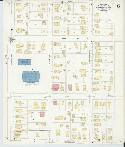 Sanborn Fire Insurance Map from Bowling Green, Wood County, Ohio (1908), Sheet #0006 - Historic Sanborn Fire Insurance Map Print, vintage old map wall art, antique decor, genealogy gift, Ohio Ohio map