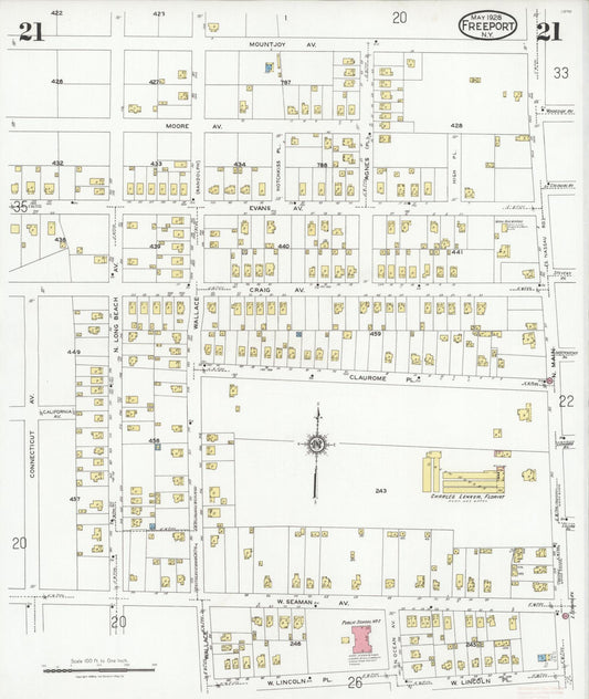 Sanborn Fire Insurance Map from Freeport, Nassau County, New York (1928), Sheet #0021 - Historic Sanborn Fire Insurance Map Print, vintage old map wall art, antique decor, genealogy gift, New York New York map