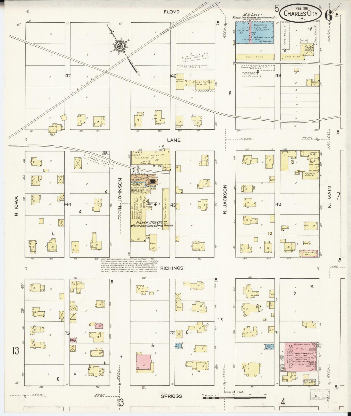 Sanborn Fire Insurance Map from Charles City, Floyd County, Iowa (1915), Sheet #0006 - Historic Sanborn Fire Insurance Map Print, vintage old map wall art