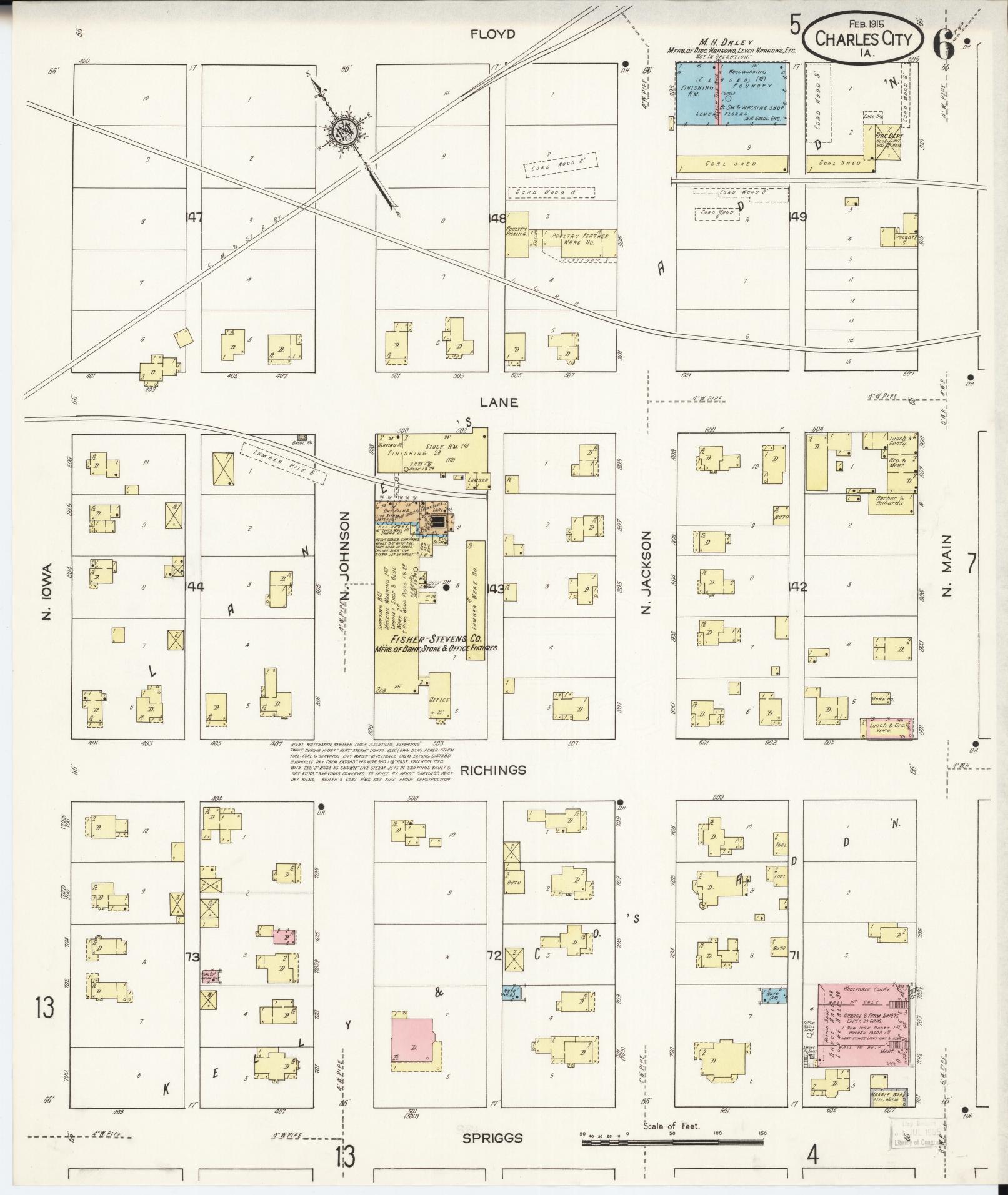Sanborn Fire Insurance Map from Charles City, Floyd County, Iowa (1915), Sheet #0006 - Historic Sanborn Fire Insurance Map Print, vintage old map wall art