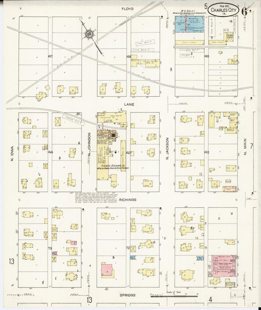 Sanborn Fire Insurance Map from Charles City, Floyd County, Iowa (1915), Sheet #0006 - Historic Sanborn Fire Insurance Map Print, vintage old map wall art