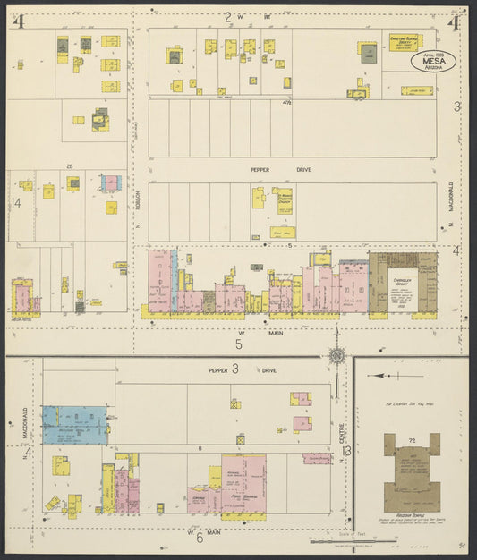 Sanborn Fire Insurance Map from Mesa, Maricopa County, Arizona (1923), Sheet #0004 - Historic Sanborn Fire Insurance Map Print, vintage old map wall art, antique decor, genealogy gift, Arizona Arizona map