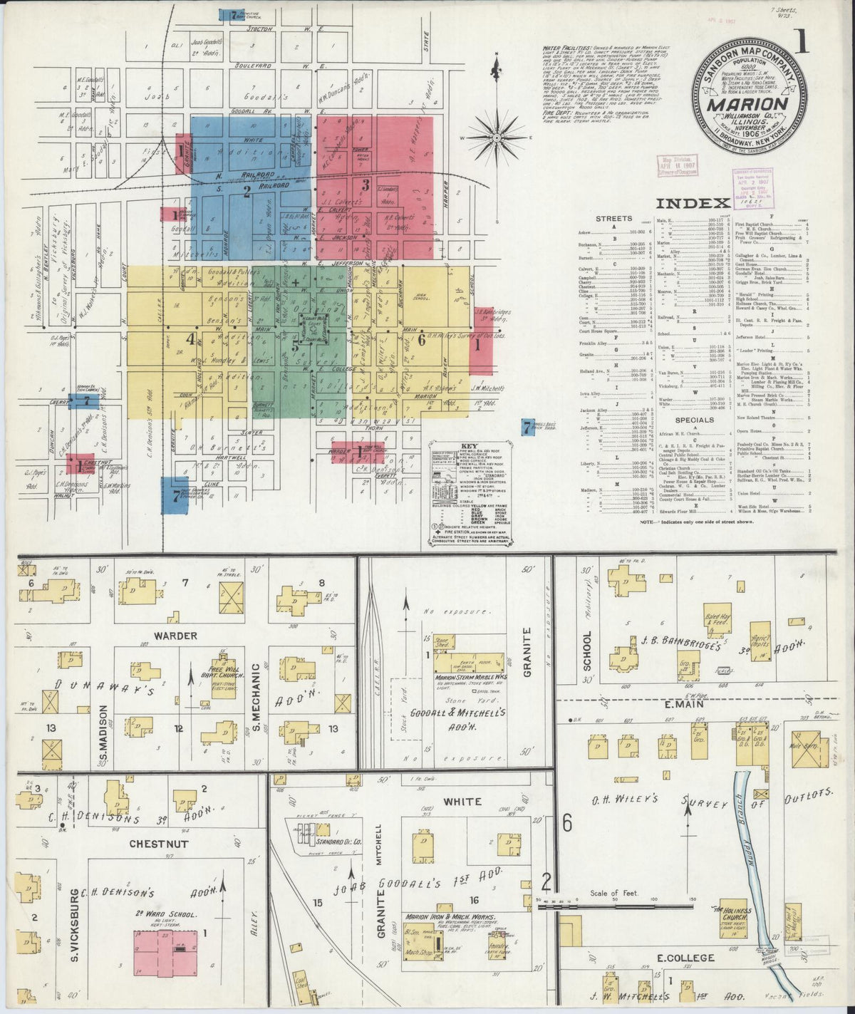 Sanborn Fire Insurance Map from Marion, Williamson County, Illinois (1906), Sheet #0001 - Complete Map Set gallery image, historic Sanborn map, vintage wall art, Illinois Illinois