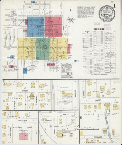 Sanborn Fire Insurance Map from Marion, Williamson County, Illinois (1906), Sheet #0001 - Complete Map Set gallery image, historic Sanborn map, vintage wall art, Illinois Illinois