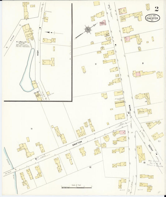 Sanborn Fire Insurance Map from Chester, Windsor County, Vermont (1912), Sheet #0002 - Historic Sanborn Fire Insurance Map Print, vintage old map wall art, antique decor, genealogy gift, Vermont Vermont map