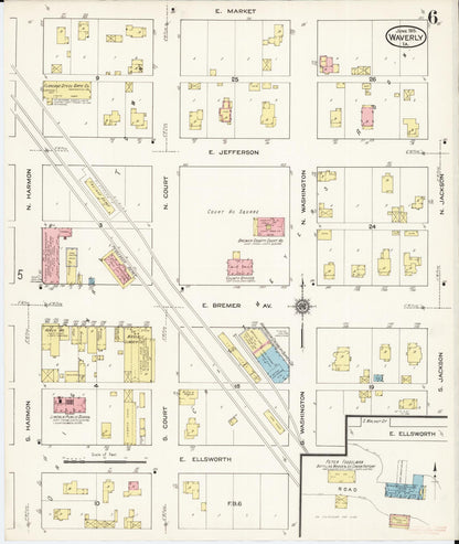Sanborn Fire Insurance Map from Waverly, Bremer County, Iowa (1915), Sheet #0006 - Historic Sanborn Fire Insurance Map Print, vintage old map wall art