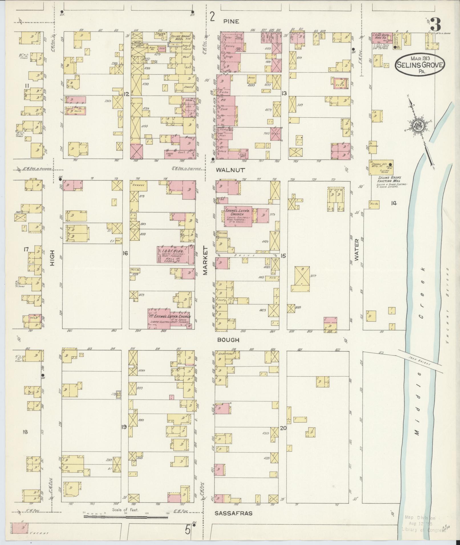Sanborn Fire Insurance Map from Selins Grove, Snyder County, Pennsylvania (1913), Sheet #0003 - Complete Map Set gallery image, historic Sanborn map, vintage wall art, Pennsylvania Pennsylvania