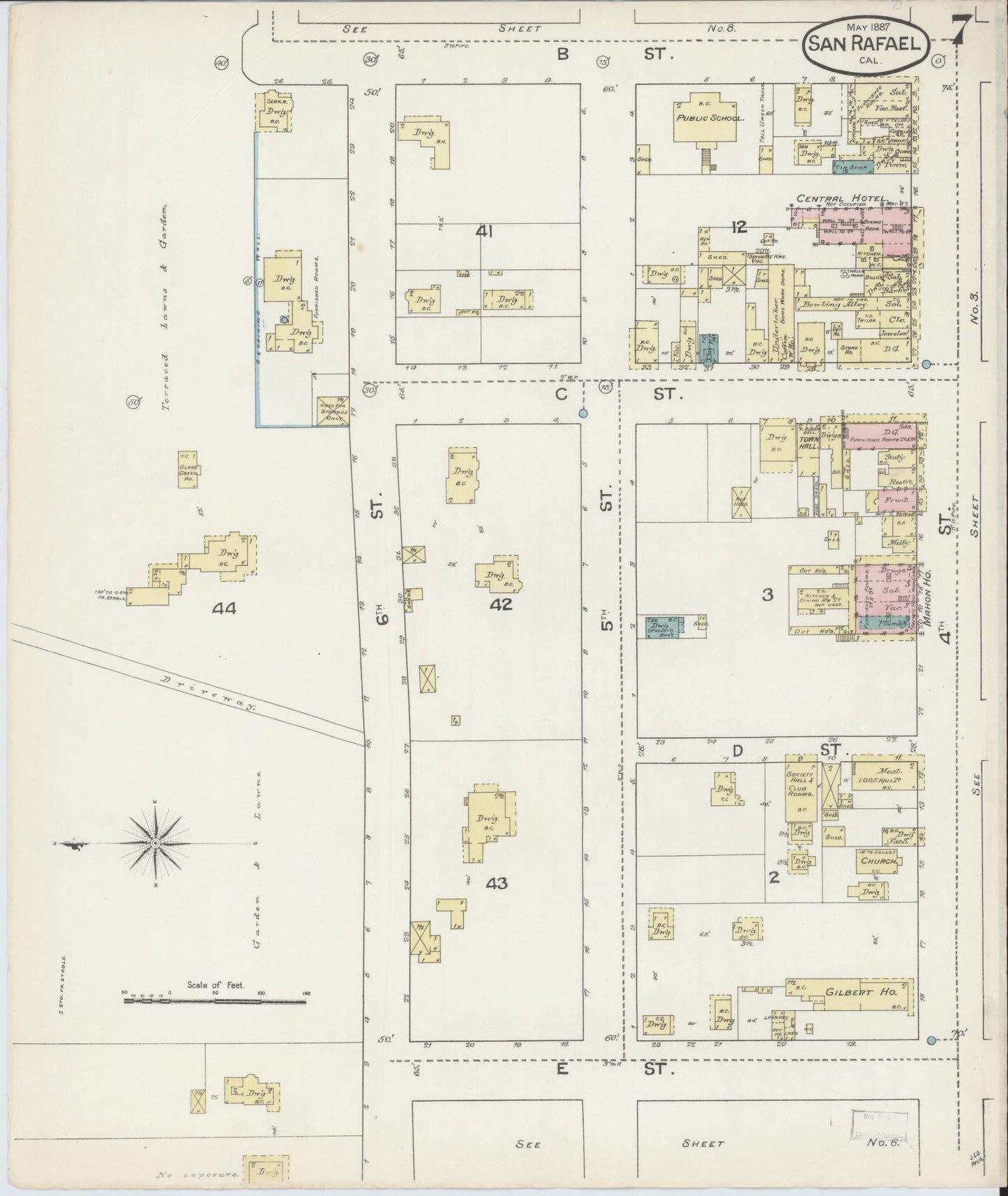 Sanborn Fire Insurance Map from San Rafael, Marin County, California (1887), Sheet #0007 - Complete Map Set gallery image, historic Sanborn map, vintage wall art, California California