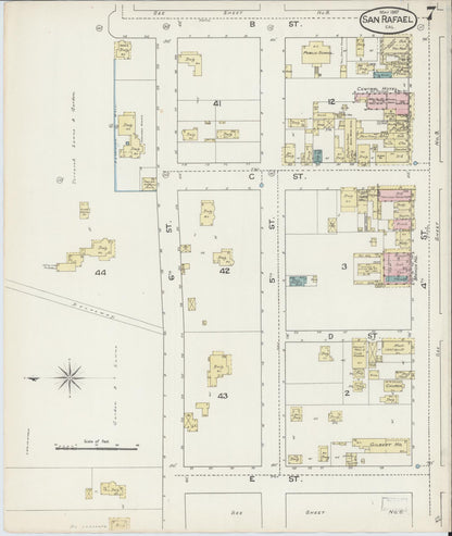Sanborn Fire Insurance Map from San Rafael, Marin County, California (1887), Sheet #0007 - Complete Map Set gallery image, historic Sanborn map, vintage wall art, California California