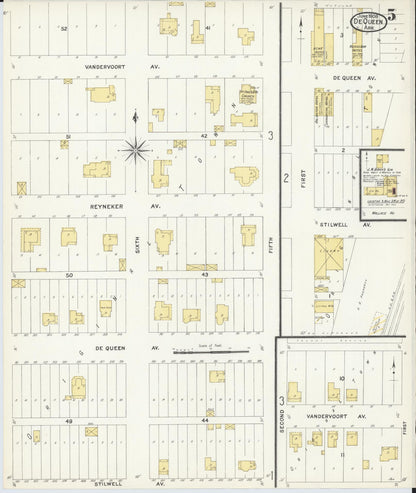 Sanborn Fire Insurance Map from De Queen, Sevier County, Arkansas (1908), Sheet #0005 - Complete Map Set gallery image, historic Sanborn map, vintage wall art, Arkansas Arkansas