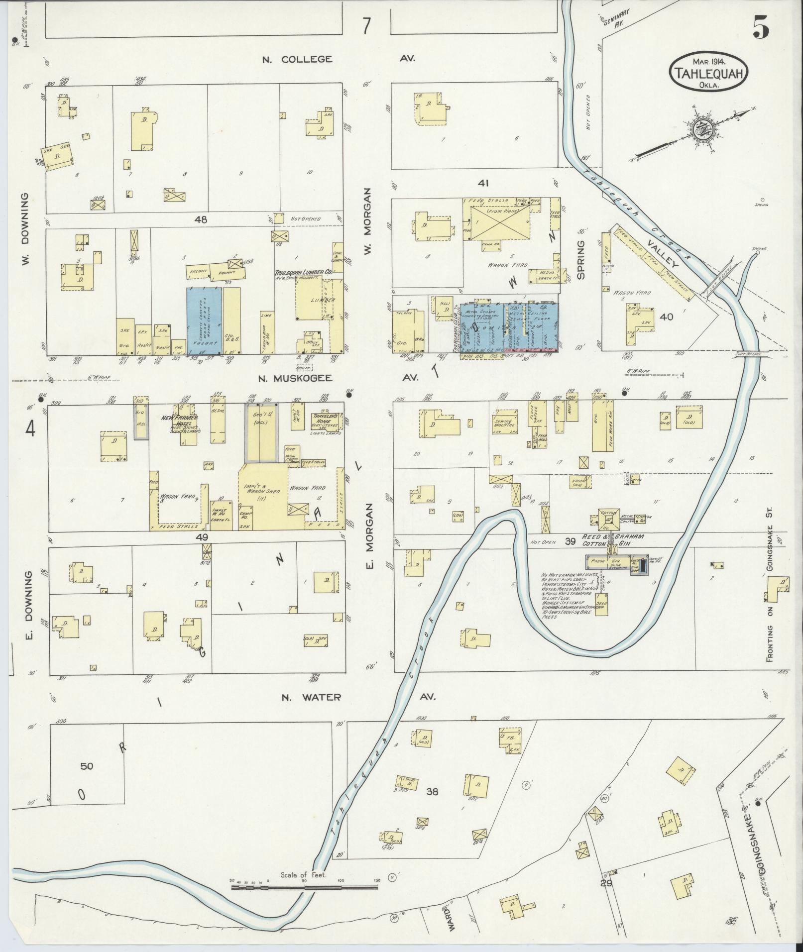 Sanborn Fire Insurance Map from Tahlequah, Cherokee County, Oklahoma (1914), Sheet #0005 - Complete Map Set gallery image, historic Sanborn map, vintage wall art, Oklahoma Oklahoma