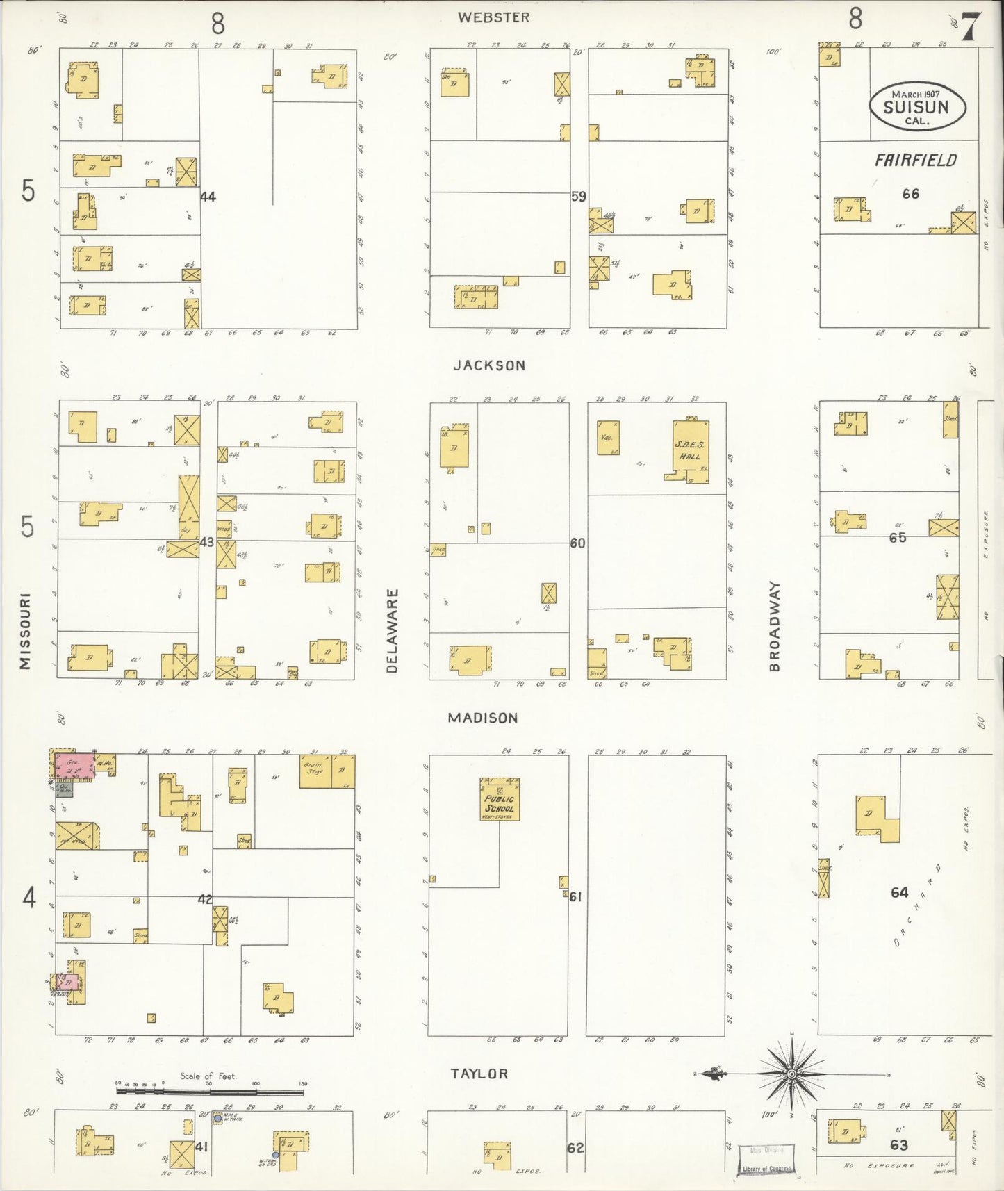 Sanborn Fire Insurance Map from Suisun, Solano County, California (1907), Sheet #0007 - Complete Map Set gallery image, historic Sanborn map, vintage wall art, California California