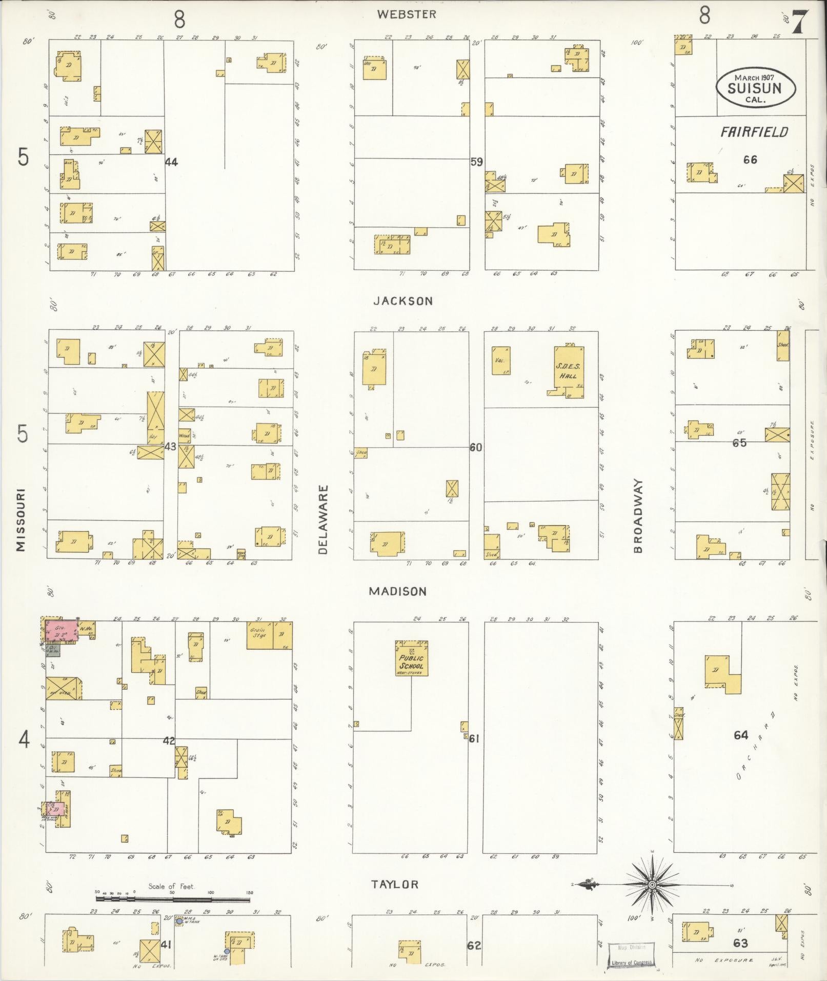 Sanborn Fire Insurance Map from Suisun, Solano County, California (1907), Sheet #0007 - Complete Map Set gallery image, historic Sanborn map, vintage wall art, California California