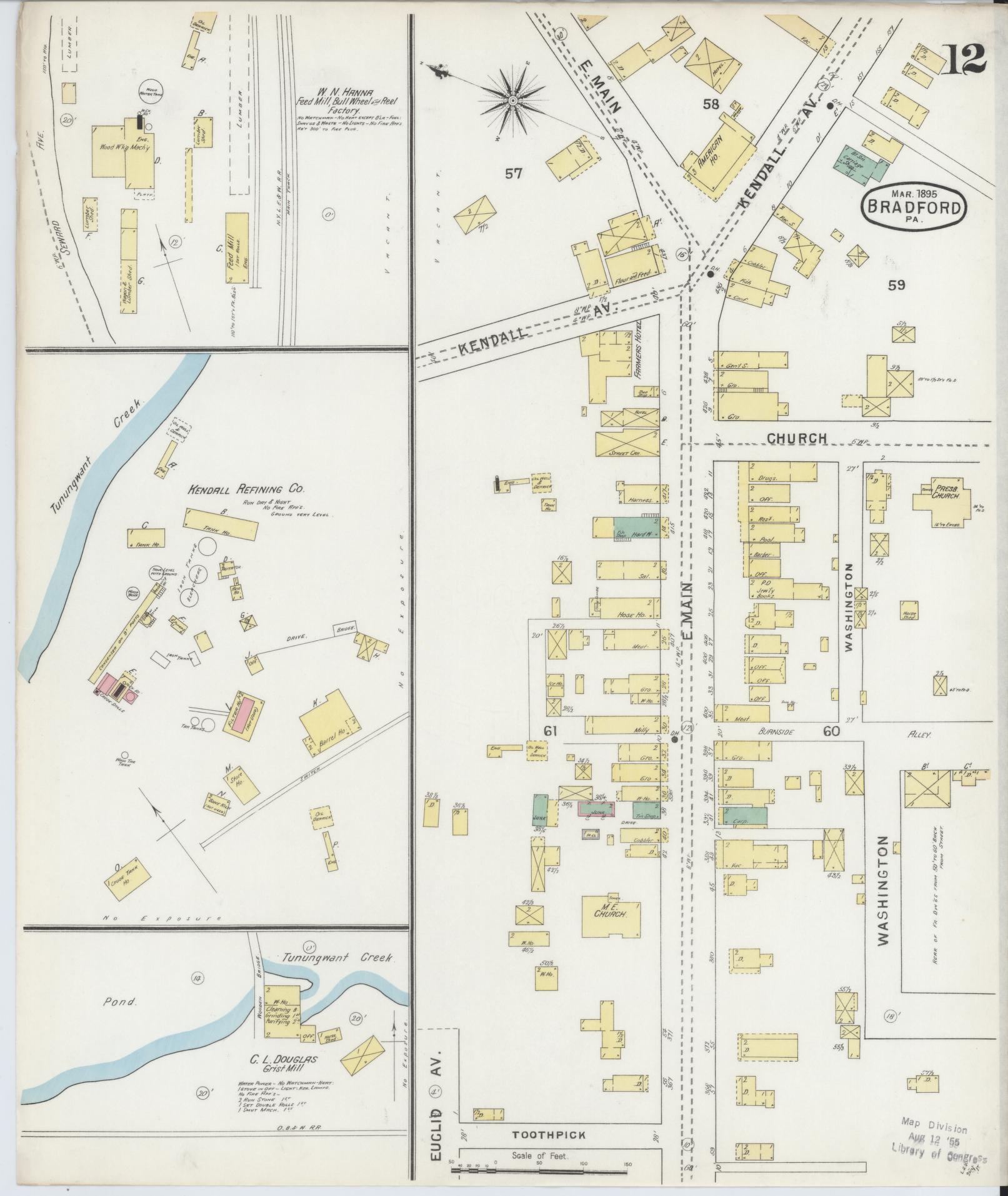 Sanborn Fire Insurance Map from Bradford, McKean County, Pennsylvania (1895), Sheet #0012 - Historic Sanborn Fire Insurance Map Print, vintage old map wall art, antique decor, genealogy gift, Pennsylvania Pennsylvania map