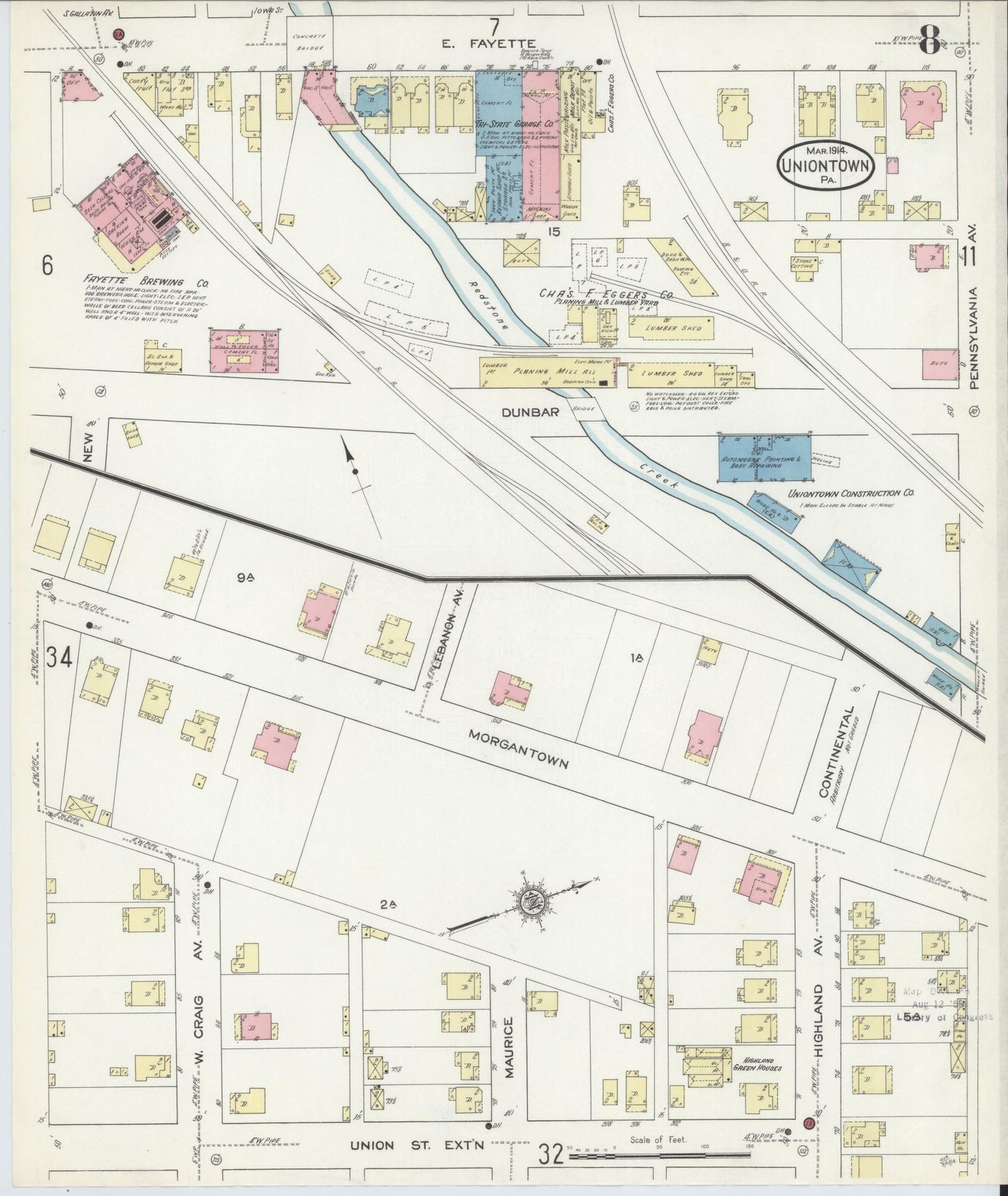 Sanborn Fire Insurance Map from Uniontown, Fayette County, Pennsylvania (1914), Sheet #0008 - Complete Map Set gallery image, historic Sanborn map, vintage wall art, Pennsylvania Pennsylvania