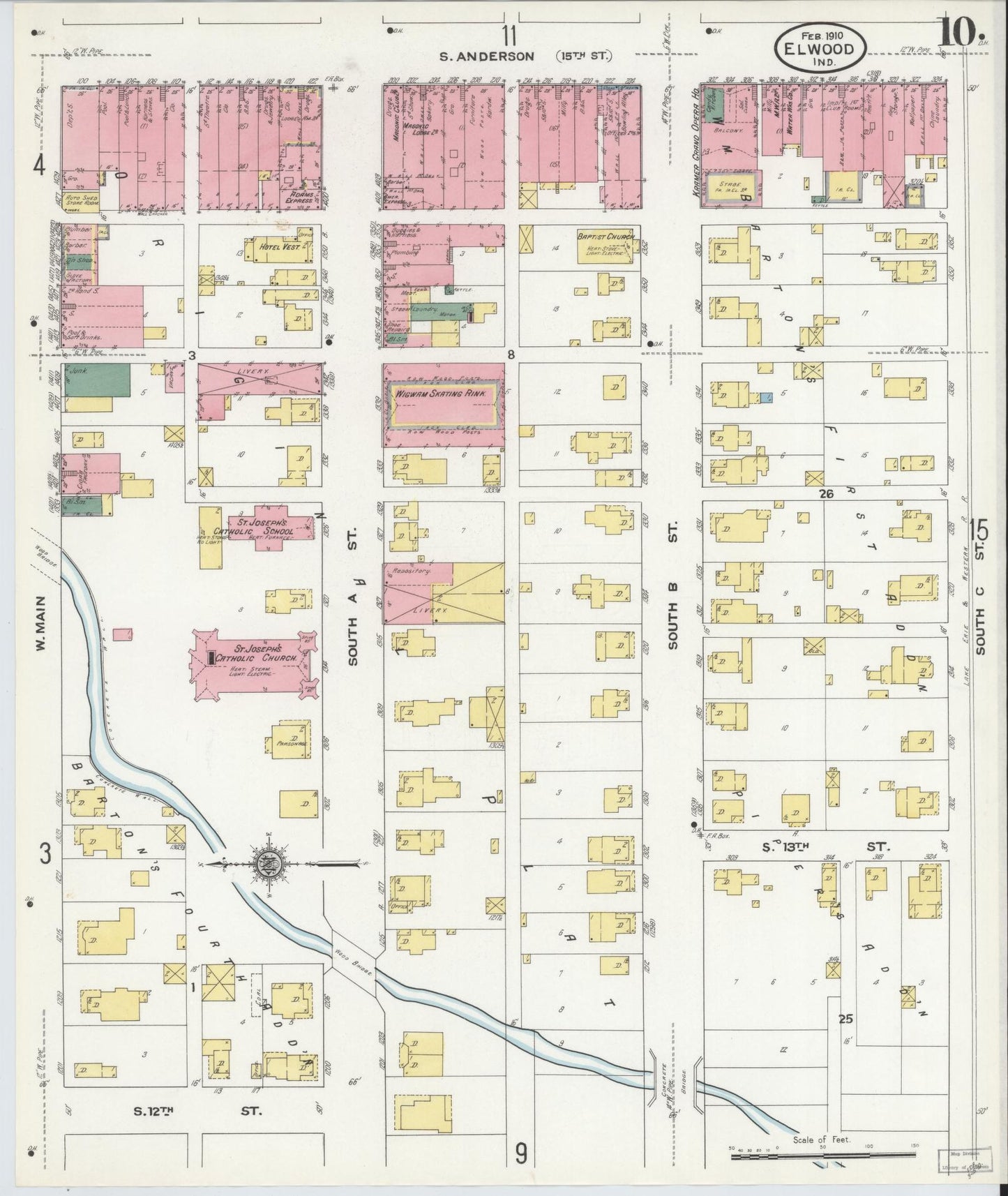Sanborn Fire Insurance Map from Elwood, Madison County, Indiana (1910), Sheet #0010 - Historic Sanborn Fire Insurance Map Print, vintage old map wall art, antique decor, genealogy gift, Indiana Indiana map