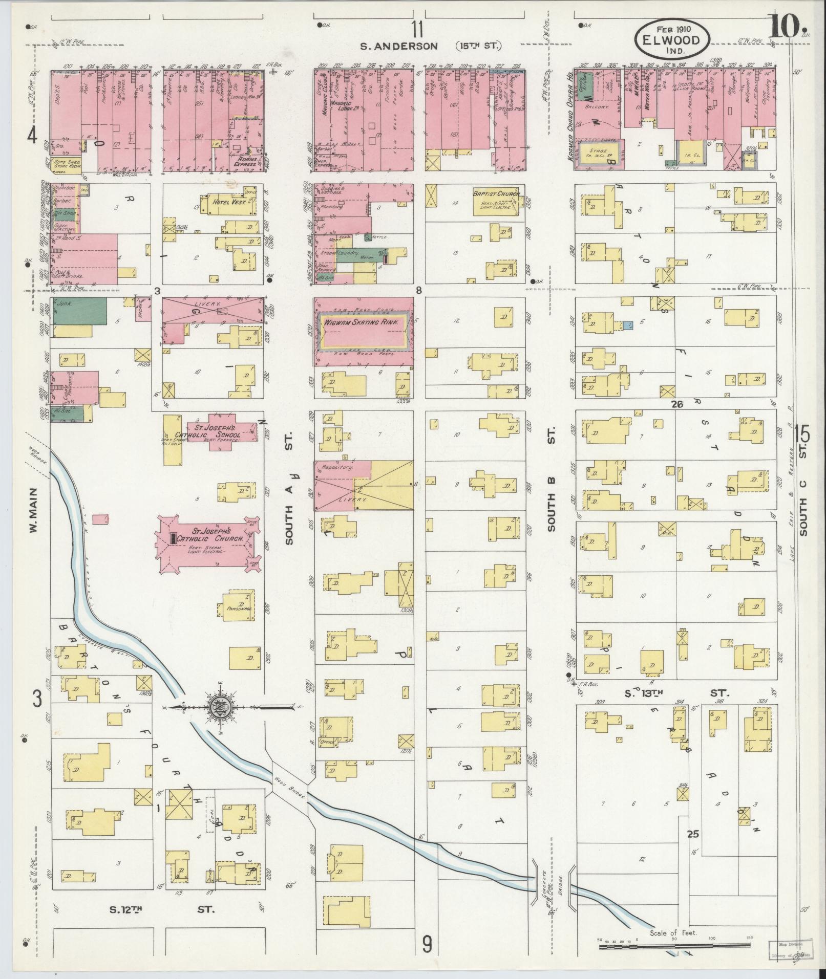 Sanborn Fire Insurance Map from Elwood, Madison County, Indiana (1910), Sheet #0010 - Historic Sanborn Fire Insurance Map Print, vintage old map wall art, antique decor, genealogy gift, Indiana Indiana map