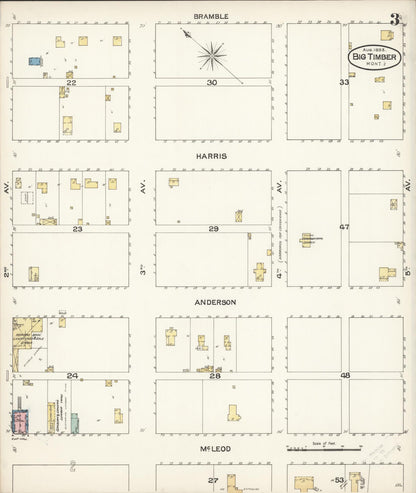 Sanborn Fire Insurance Map from Big Timber, Sweet Grass County, Montana (1893), Sheet #0003 - Complete Map Set gallery image, historic Sanborn map, vintage wall art, Montana Montana