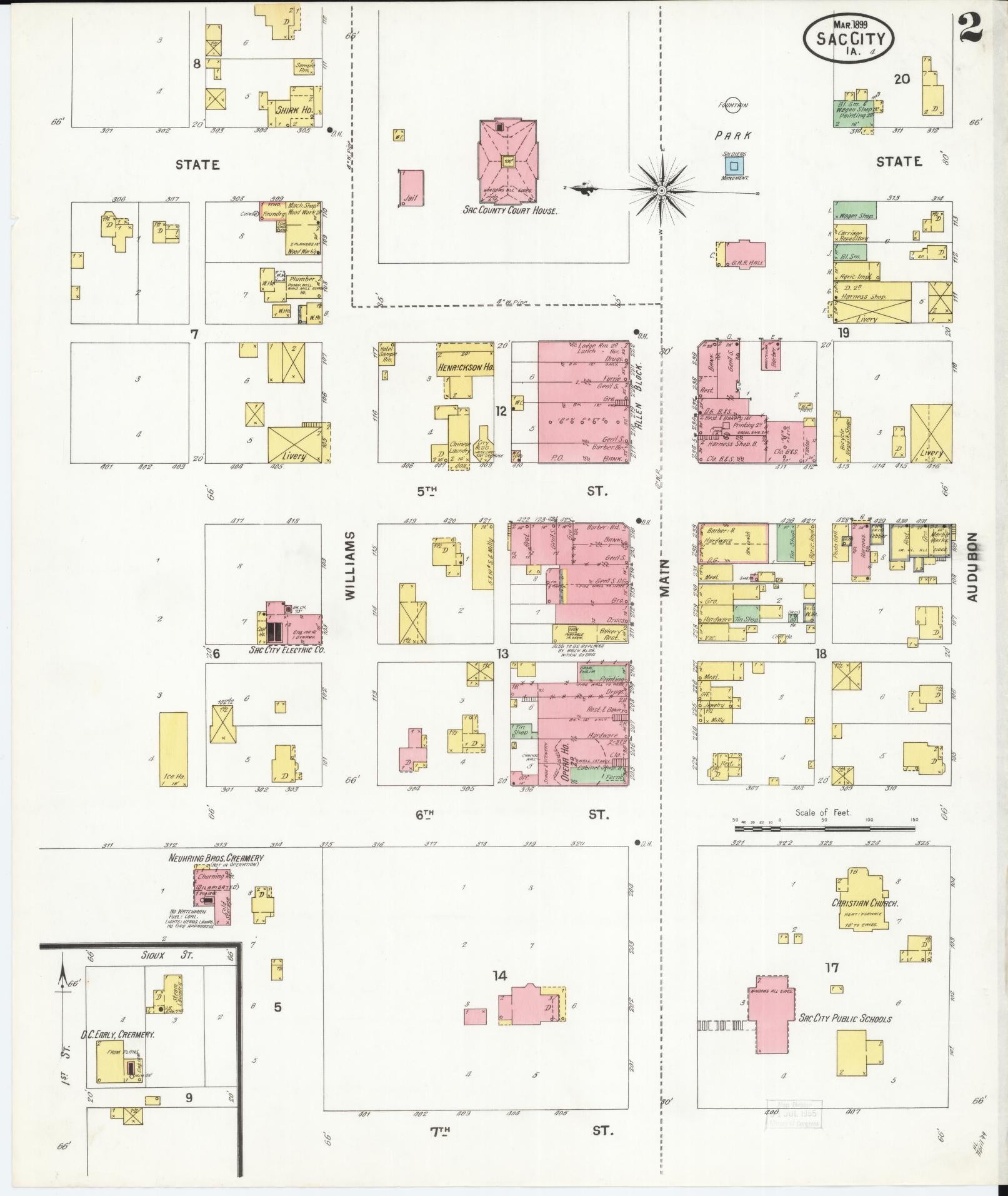 Sanborn Fire Insurance Map from Sac City, Sac County, Iowa (1899), Sheet #0002 - Historic Sanborn Fire Insurance Map Print, vintage old map wall art