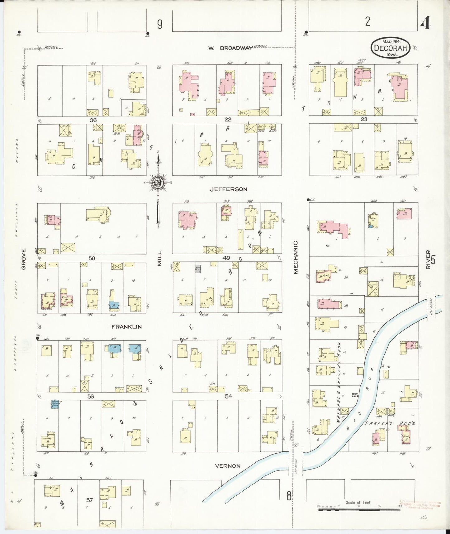 Sanborn Fire Insurance Map from Decorah, Winneshiek County, Iowa (1914), Sheet #0004 - Historic Sanborn Fire Insurance Map Print, vintage old map wall art
