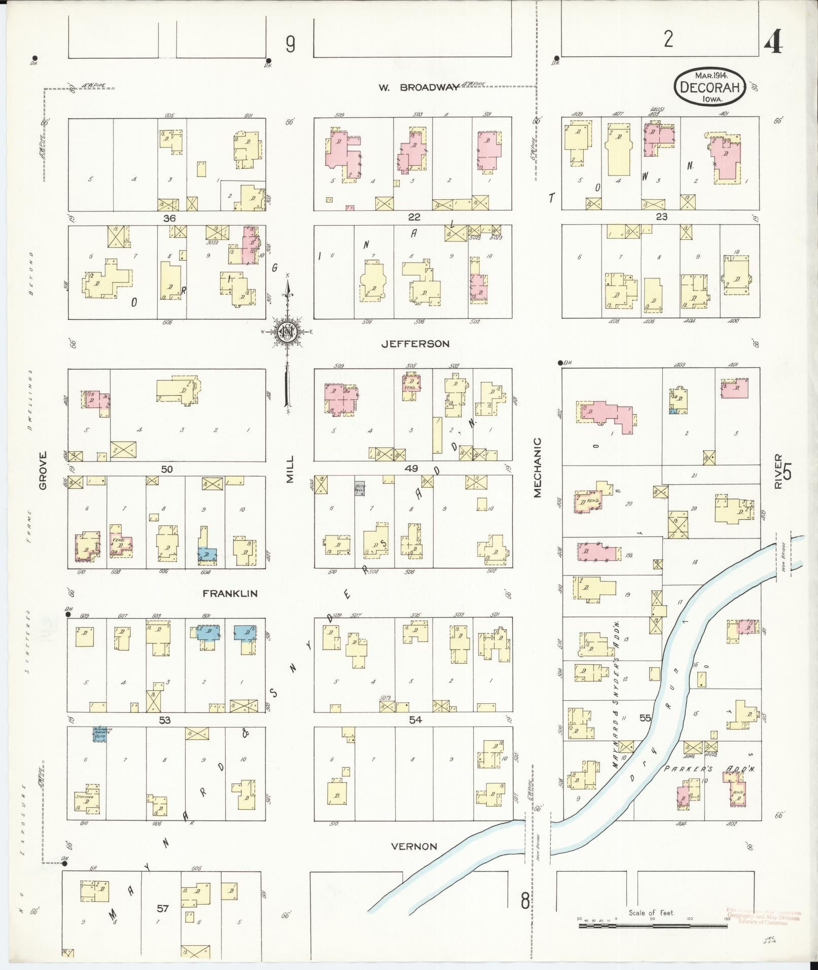 Sanborn Fire Insurance Map from Decorah, Winneshiek County, Iowa (1914), Sheet #0004 - Historic Sanborn Fire Insurance Map Print, vintage old map wall art
