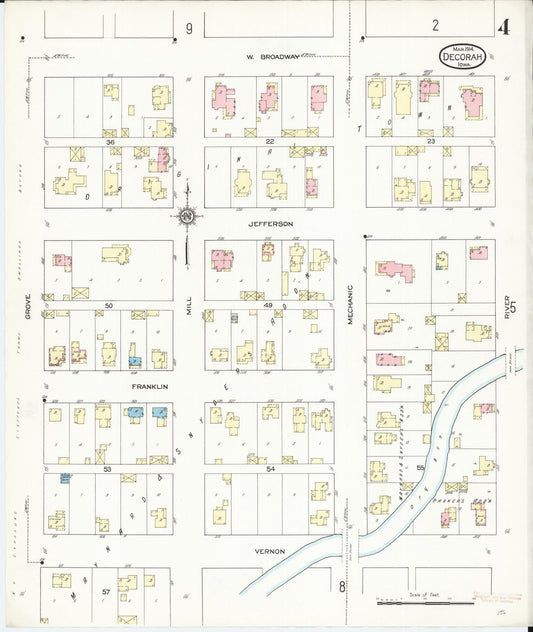 Sanborn Fire Insurance Map from Decorah, Winneshiek County, Iowa (1914), Sheet #0004 - Historic Sanborn Fire Insurance Map Print, vintage old map wall art