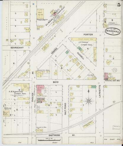 Sanborn Fire Insurance Map from Marshall, Saline County, Missouri (1889), Sheet #0005 - Complete Map Set gallery image, historic Sanborn map, vintage wall art, Missouri Missouri