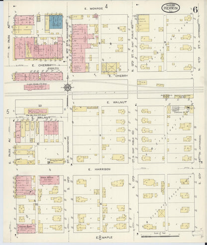 Sanborn Fire Insurance Map from Herrin, Williamson County, Illinois (1913), Sheet #0006 - Historic Sanborn Fire Insurance Map Print, vintage old map wall art, antique decor, genealogy gift, Illinois Illinois map