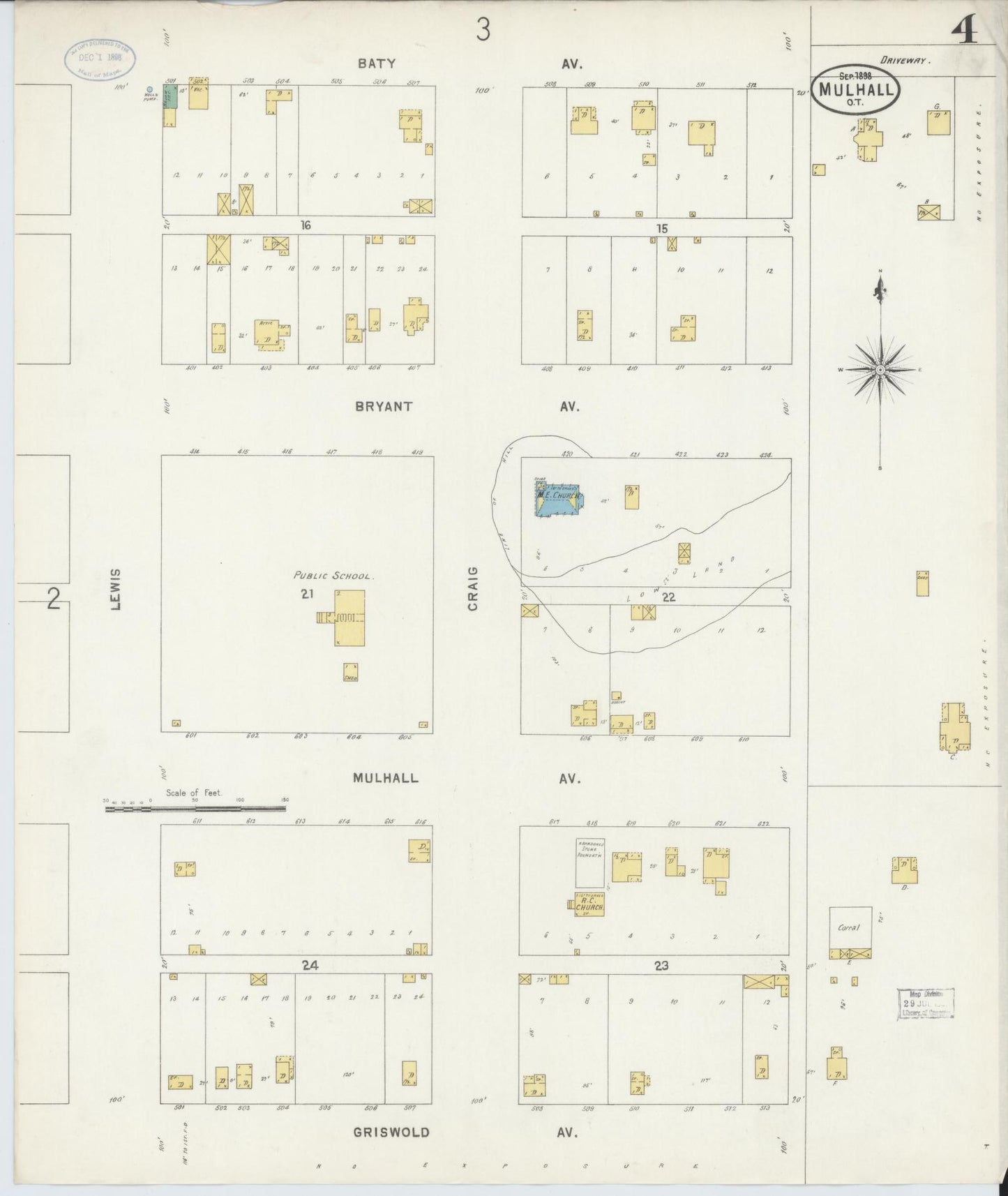 Sanborn Fire Insurance Map from Mulhall, Logan County, Oklahoma (1898), Sheet #0004 - Complete Map Set gallery image, historic Sanborn map, vintage wall art, Oklahoma Oklahoma