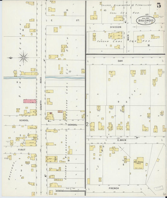 Sanborn Fire Insurance Map from Braidwood, Will County, Illinois (1898), Sheet #0005 - Historic Sanborn Fire Insurance Map Print, vintage old map wall art, antique decor, genealogy gift, Illinois Illinois map