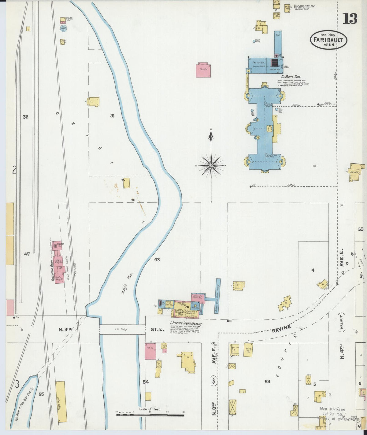Sanborn Fire Insurance Map from Faribault, Rice County, Minnesota (1905), Sheet #0013 - Complete Map Set gallery image, historic Sanborn map, vintage wall art, Minnesota Minnesota