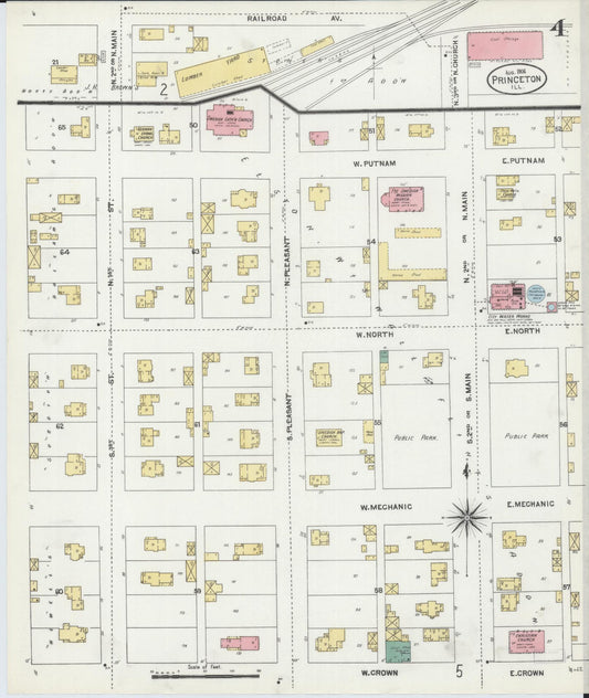 Sanborn Fire Insurance Map from Princeton, Bureau County, Illinois (1906), Sheet #0004 - Historic Sanborn Fire Insurance Map Print, vintage old map wall art, antique decor, genealogy gift, Illinois Illinois map