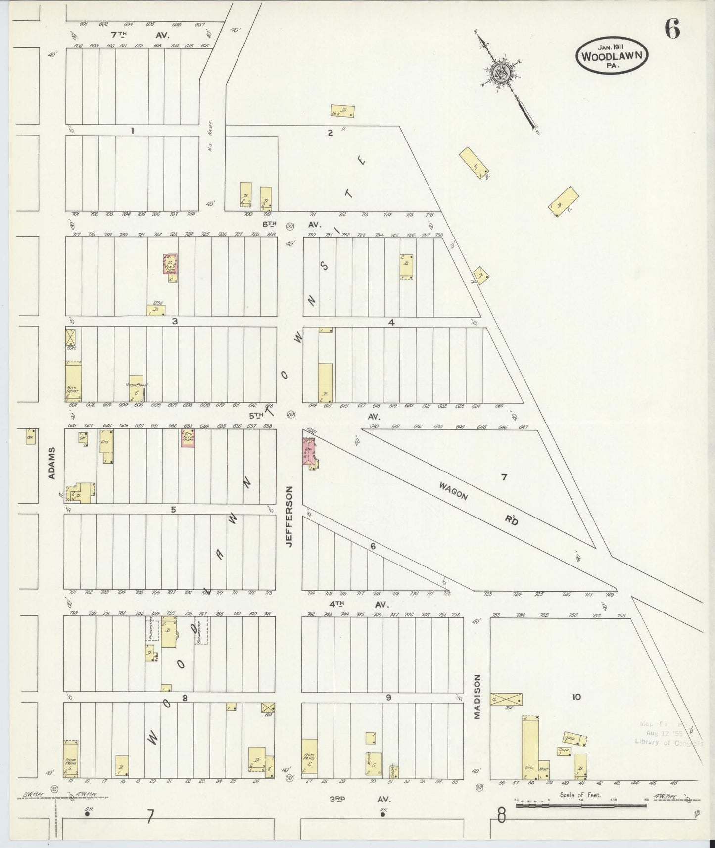 Sanborn Fire Insurance Map from Woodlawn, Beaver County, Pennsylvania (1911), Sheet #0006 - Complete Map Set gallery image, historic Sanborn map, vintage wall art, Pennsylvania Pennsylvania