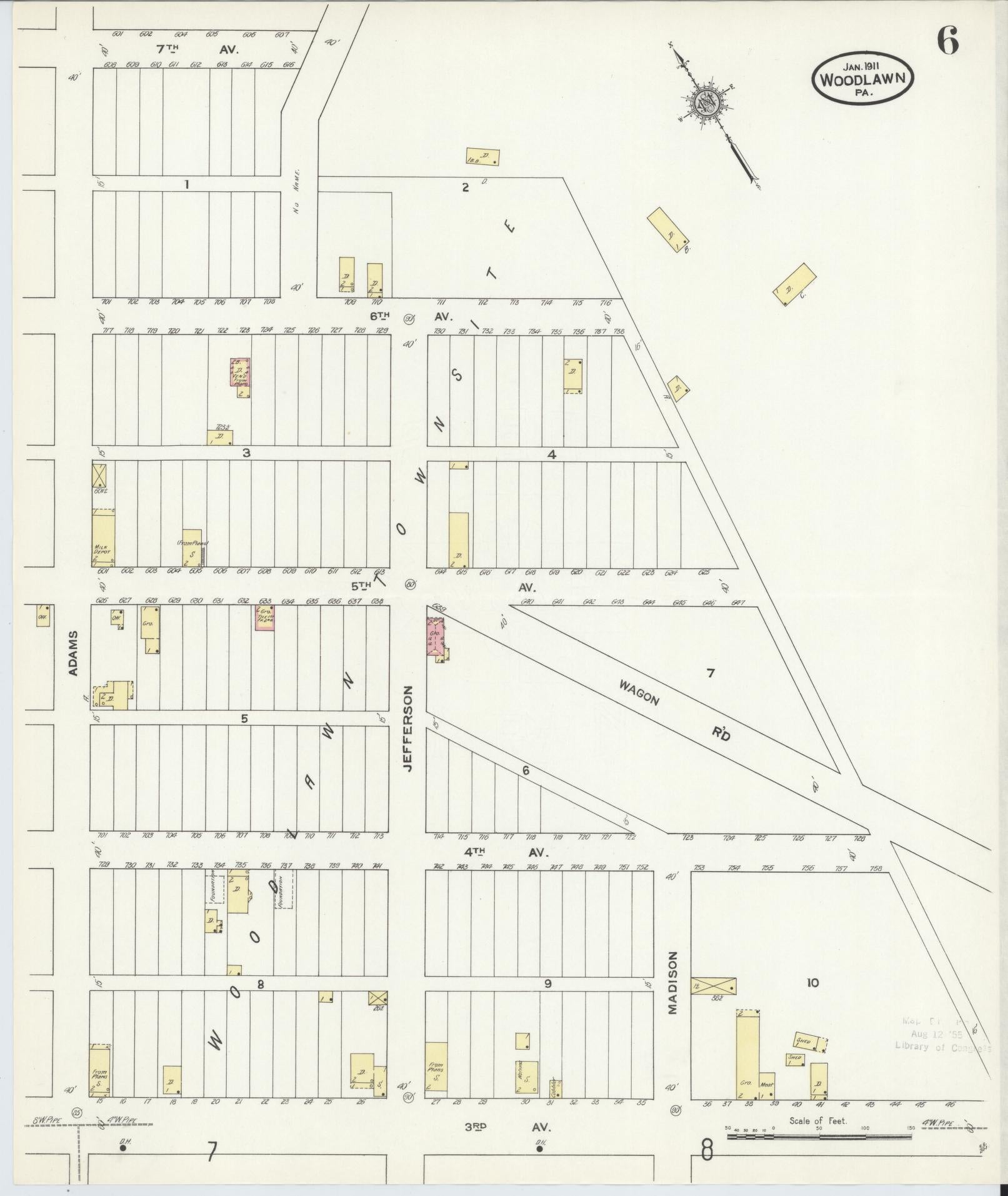 Sanborn Fire Insurance Map from Woodlawn, Beaver County, Pennsylvania (1911), Sheet #0006 - Complete Map Set gallery image, historic Sanborn map, vintage wall art, Pennsylvania Pennsylvania