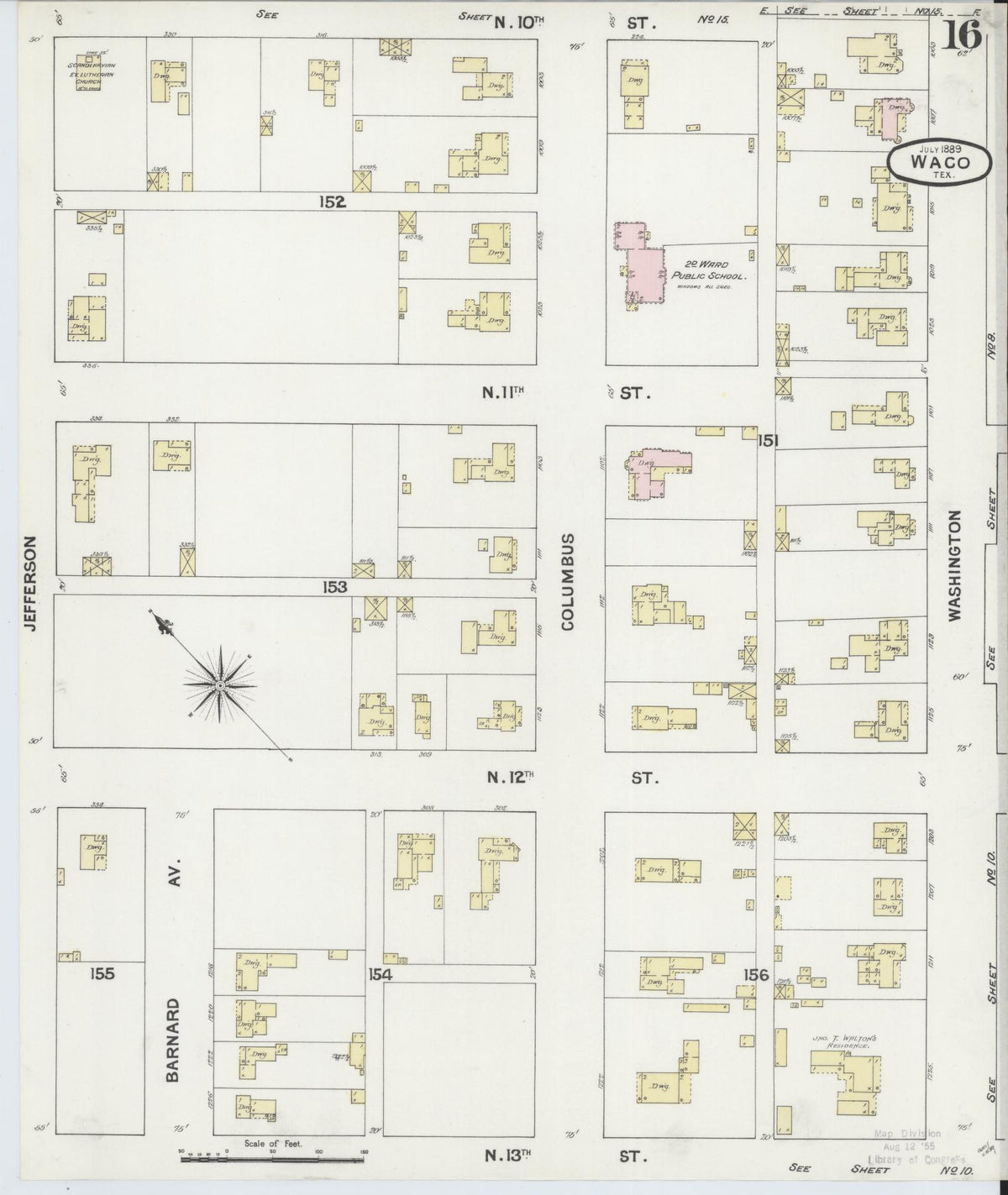 Sanborn Fire Insurance Map from Waco, McLennan County, Texas (1889), Sheet #0016 - Complete Map Set gallery image, historic Sanborn map, vintage wall art, Texas Texas