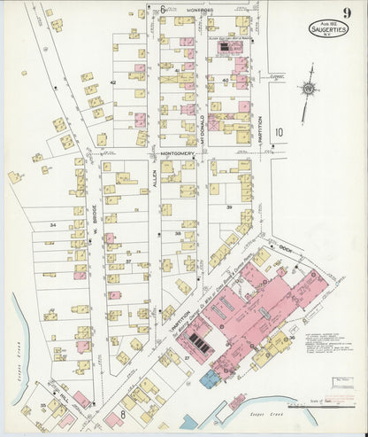 Sanborn Fire Insurance Map from Saugerties, Ulster County, New York (1912), Sheet #0009 - Complete Map Set gallery image, historic Sanborn map, vintage wall art, New York New York